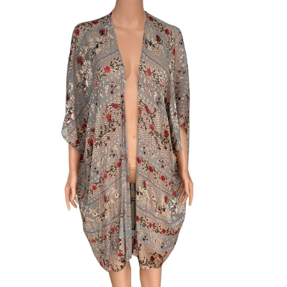 By Together Blouse Kimono Top Floral Open Front M/L